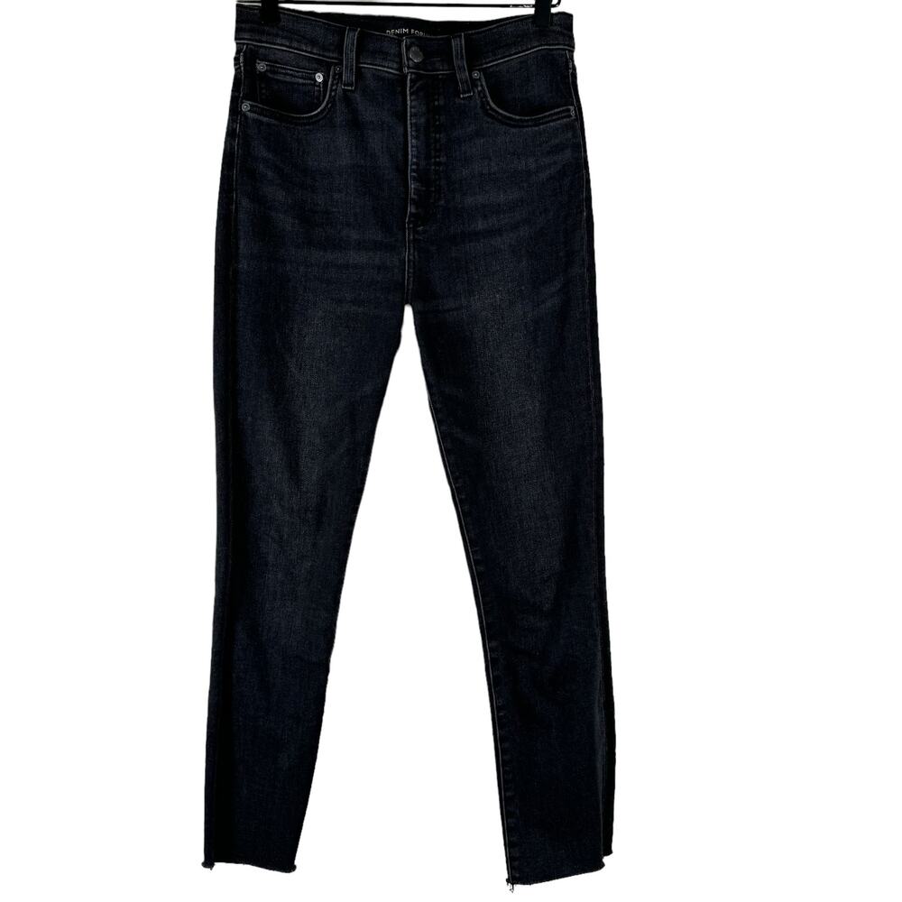 Denim Forum The Lola High Rise Skinny Jeans Black Raw Hem Ankle Stretch 28 26L